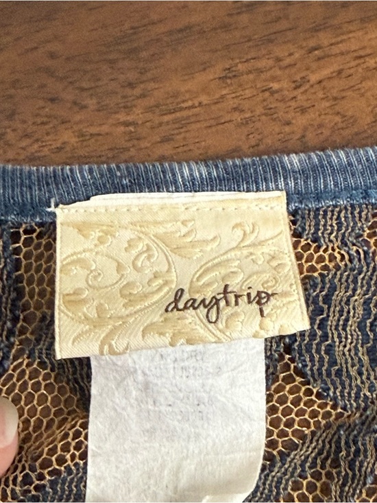 Daytrip Blue Thermal Top Lace Back Rhinestone Long Sleeve Boho Medium - Picture 7 of 9